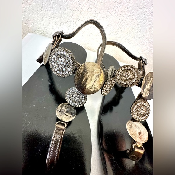 Positano Sandal Vero Cuoio Embellished w/ Black & White Swarovski, Size 38 - Picture 4 of 6